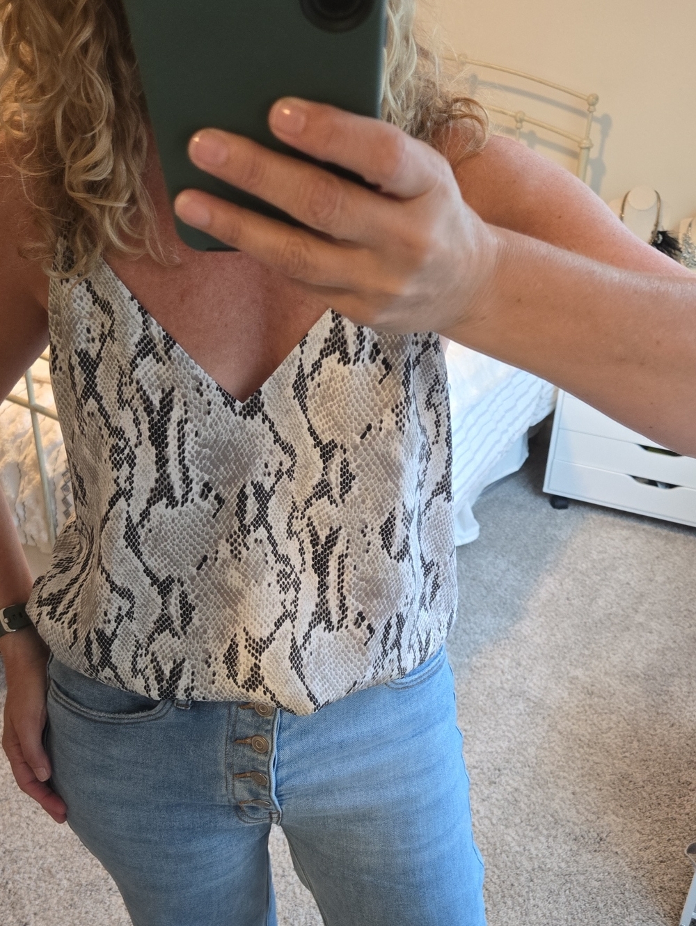 Express Snake Print V-Neck Cami - White and Black